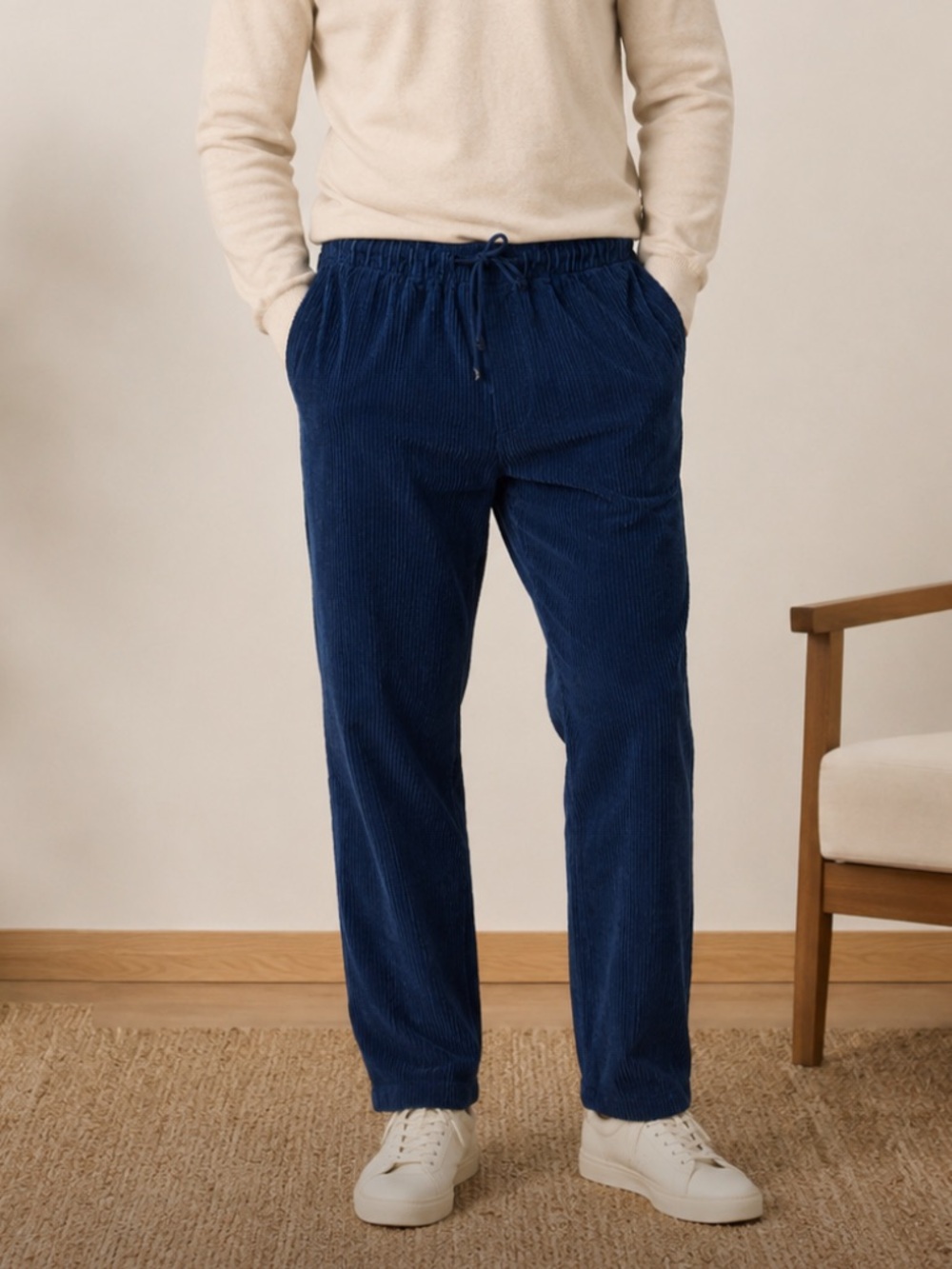 Transit Men's Blue Corduroy Drawstring Trousers